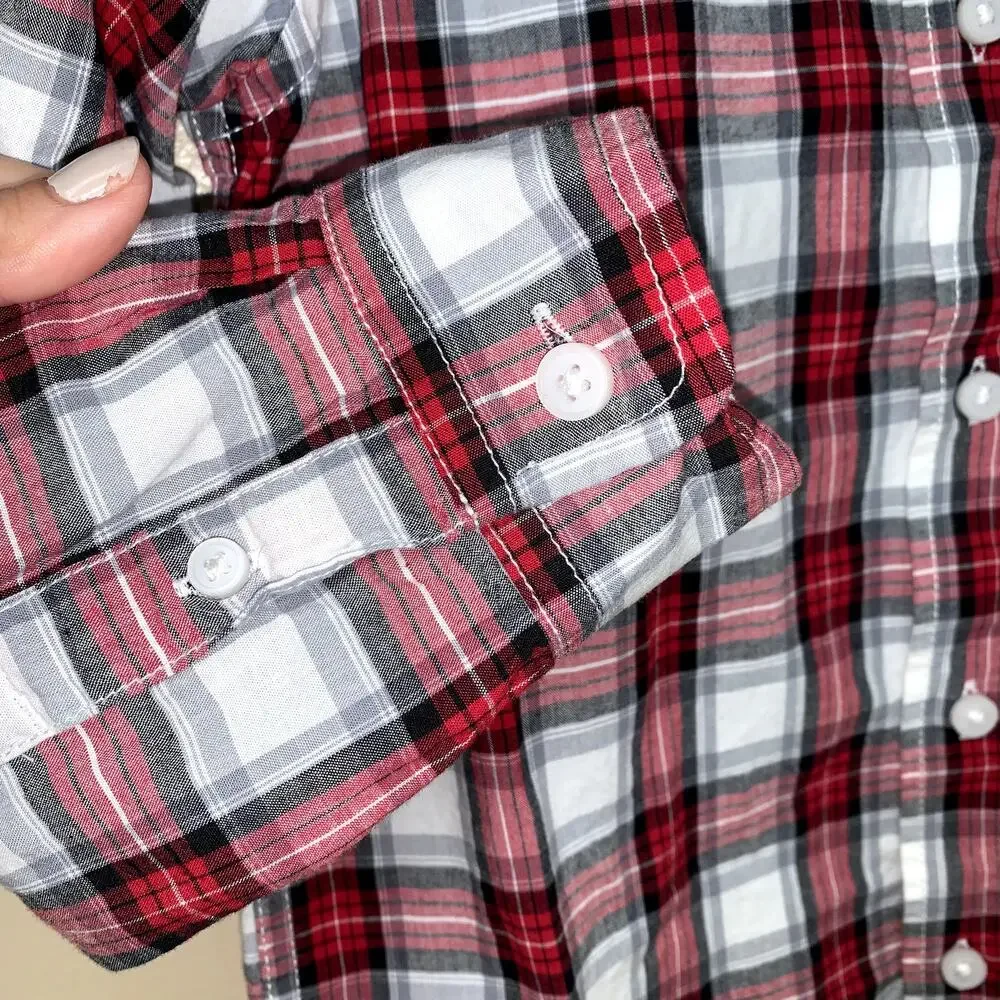 The Children's Place Plaid Button-Up Long Sleeve Tops Size: Medium 7/8 Girls